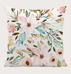 Bright Watercolor Flowers leaves Pink Velvet Cushion Cover Floral Pillow 45cm x 45 cm UK flowers botanic botanical