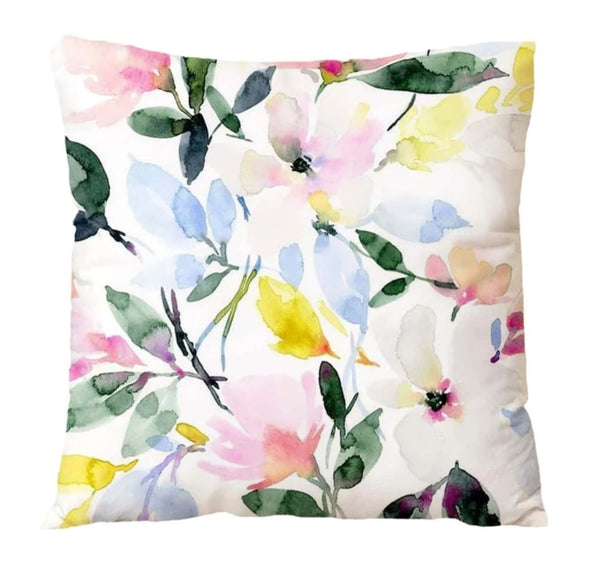 Watercolor Floral leaves Pink Blue Velvet Cushion Cover Flowers Pillow 45cm x 45 cm UK