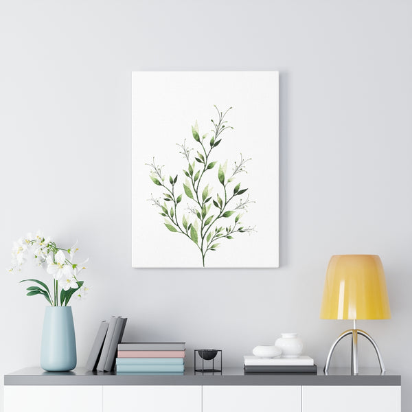 Aria Green Leaves Botanical Watercolor Stretched Canvas Plant Stretched Canvas
