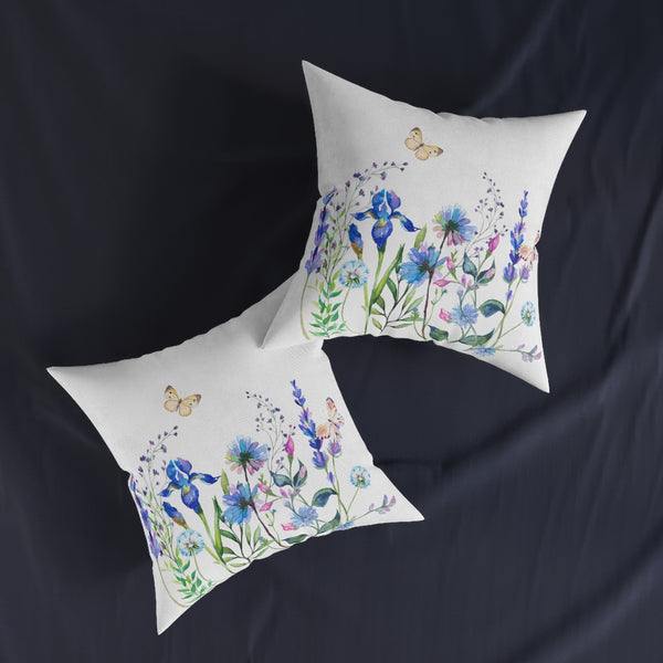Blue Floral Meadow Square Pillow Double Sided Print Marvelous Studio
