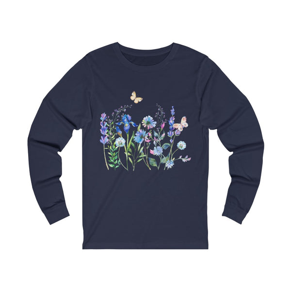 Blue Floral Meadow Unisex Jersey Long Sleeve Tee Marvelous Studio