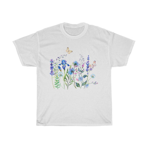 Blue Floral Meadow Awesome Unisex Heavy Cotton Tee Marvelous Studio