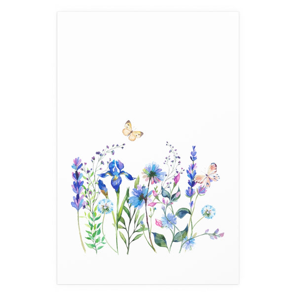 Blue Floral Meadow Botanical Watercolor Greenery Print 200gsm Farmhouse Plant Wall Art Green Poster Housewarming Good vibes Silk Poster