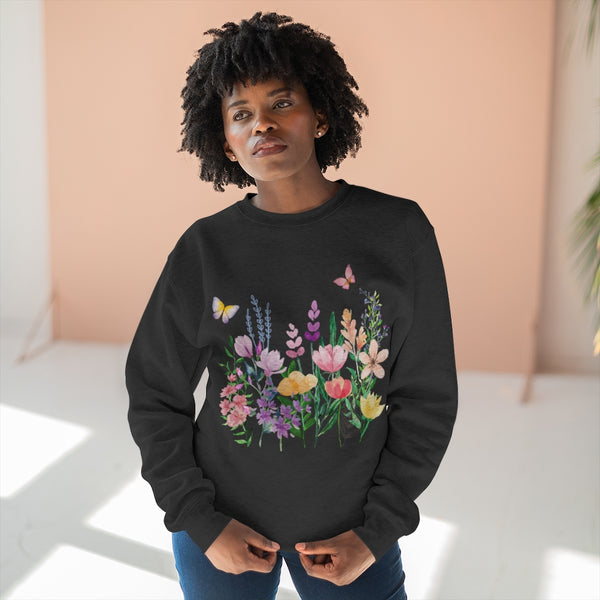 Eileen Floral Meadow Unisex Premium Crewneck Sweatshirt Marvelous Studio
