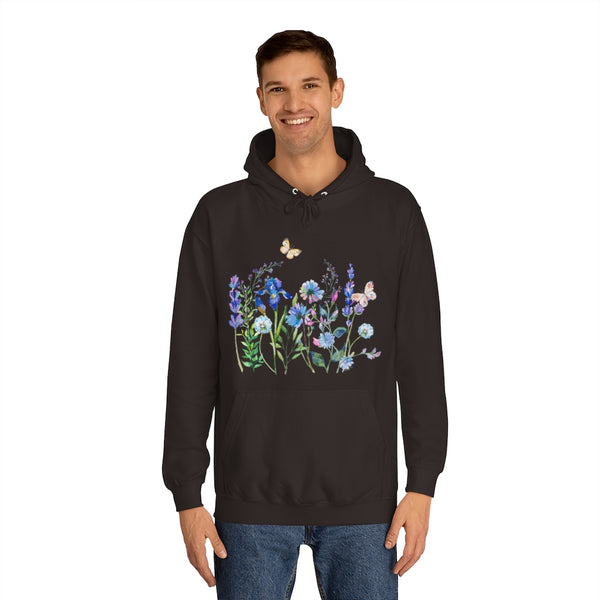 Blue Floral Meadow Awesome Unisex College Hoodie Marvelous Studio