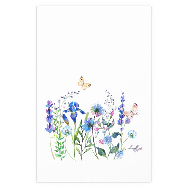 Blue Floral Meadow Botanical Watercolor Greenery Print 200gsm Farmhouse Plant Wall Art Green Poster Housewarming Good vibes Silk Poster
