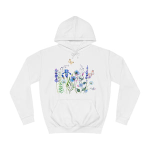 Blue Floral Meadow Awesome Unisex College Hoodie Marvelous Studio