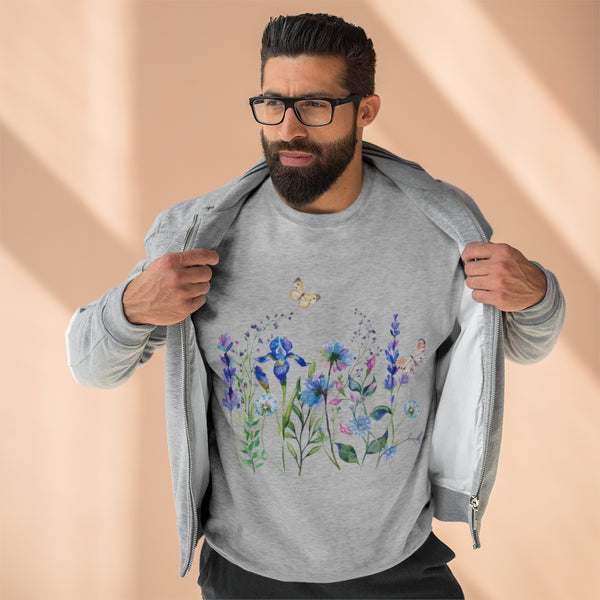 Blue Floral Meadow Unisex Premium Crewneck Sweatshirt Marvelous Studio