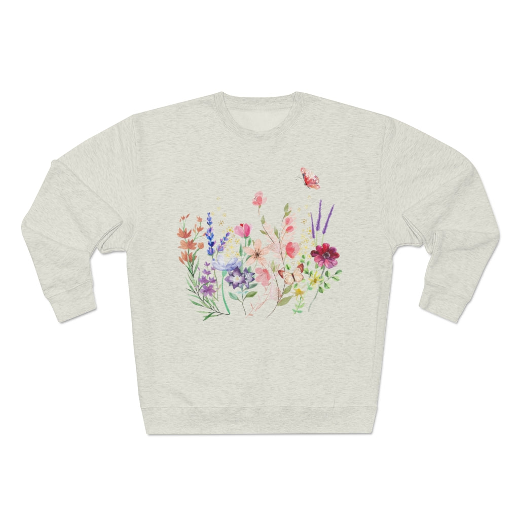 Audrey Floral Meadow Unisex Premium Crewneck Sweatshirt Marvelous Studio